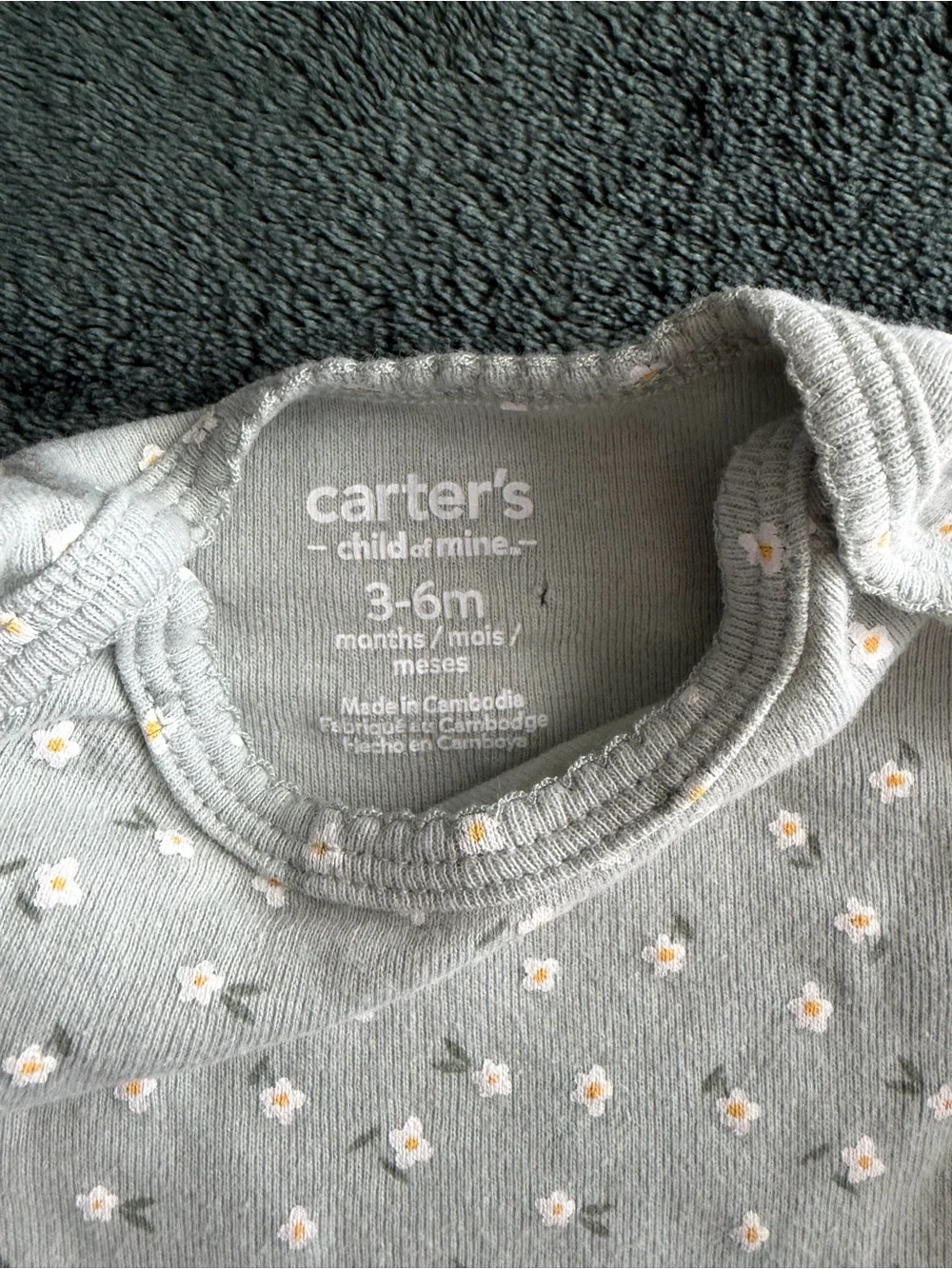 Carter's Light Gray One-Piece Bodysuit with Pink Floral Dots